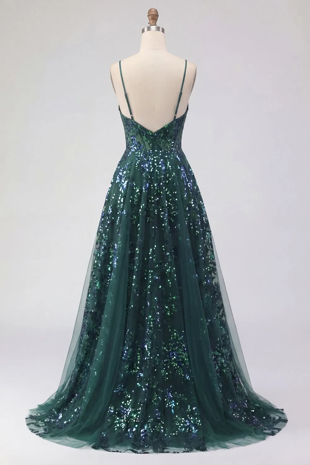 Sparkly Dark Green Corset Tulle High Low Sequin Prom Dress sold by Zapaka product image thumbnail 2