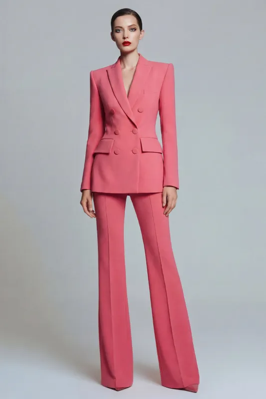 Coral Peak Lapel 2 Piece Slim Fit Double Breasted Prom Suits made by Zapaka