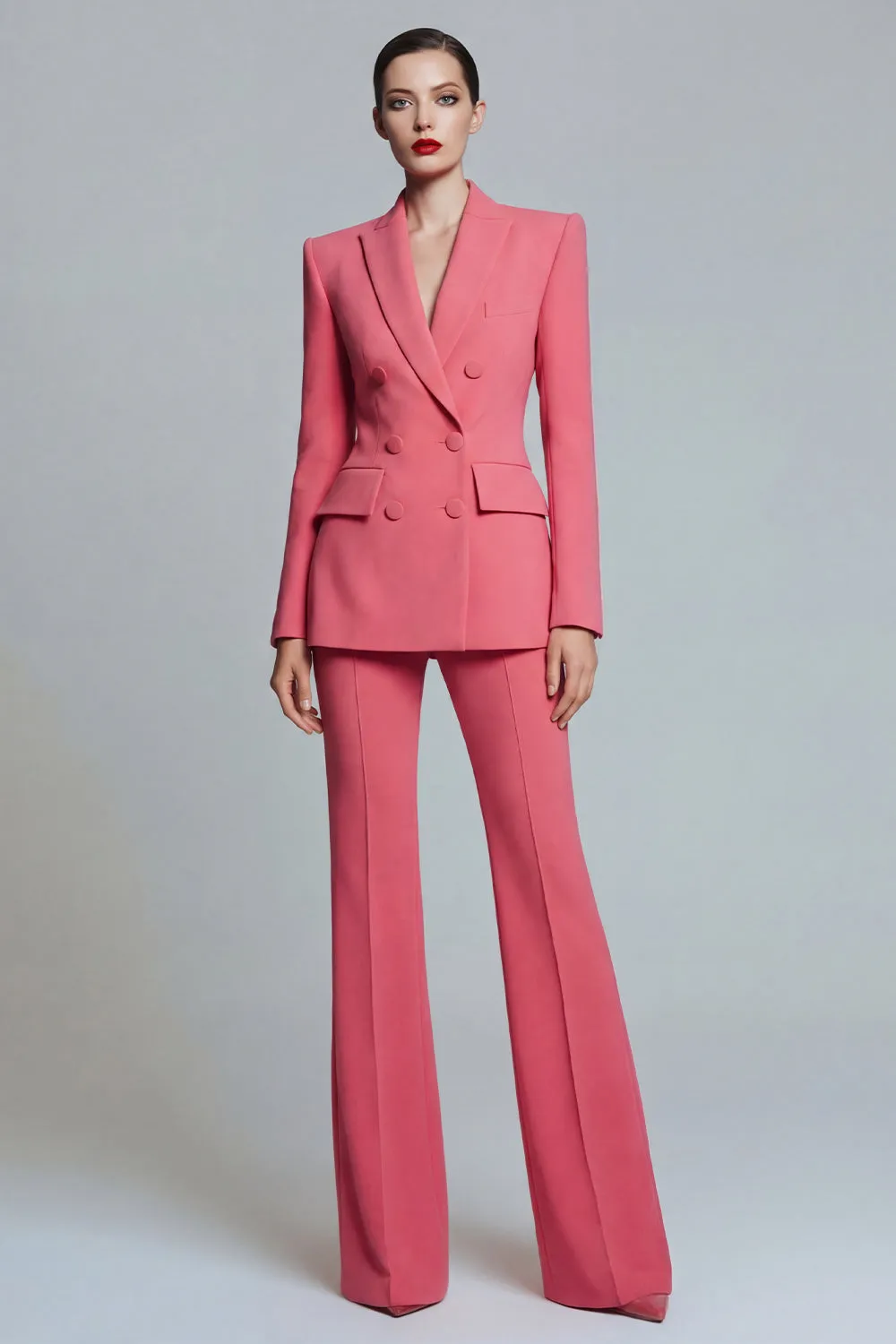 Coral Peak Lapel 2 Piece Slim Fit Double Breasted Prom Suits sold by Zapaka