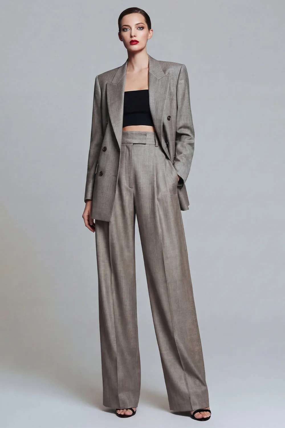 Grey Peak Lapel 2 Piece Double Breasted Work Suits sold by Zapaka