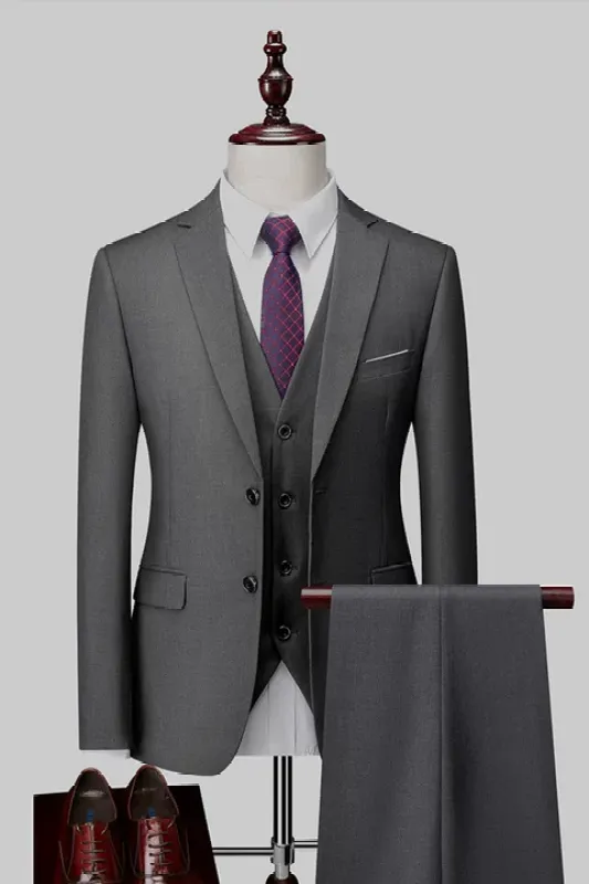 2 Piece Notch Lapel Dark Grey Single Breasted Men's Prom Suits made by Zapaka