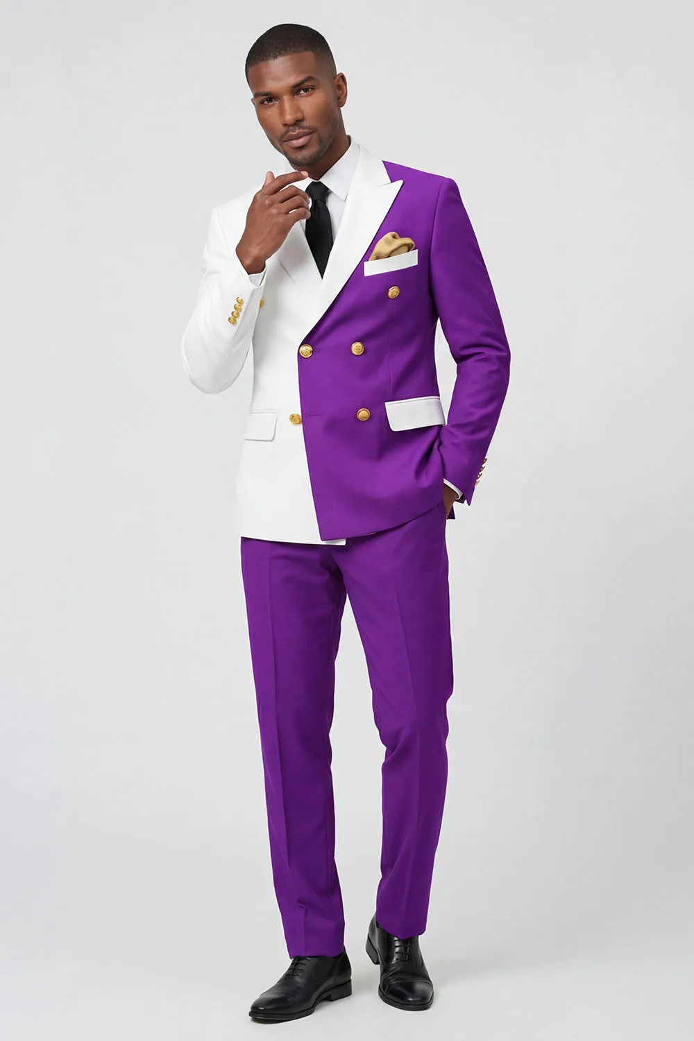 Purple 2 Piece Peak Lapel Double Breasted Men's Prom Suits sold by Zapaka