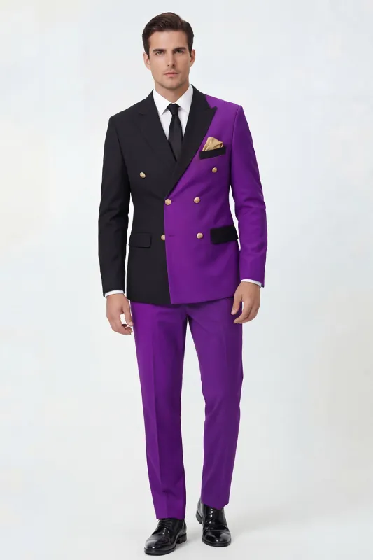 2 Piece Peak Lapel Double Breasted Purple Men's Prom Suits made by Zapaka