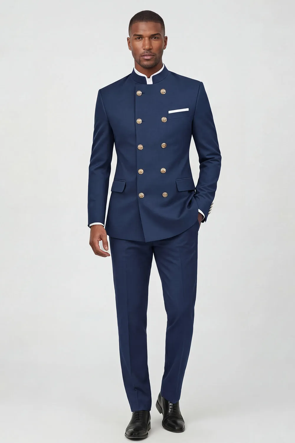 Navy 2 Piece Double Breasted Men's Suits sold by Zapaka