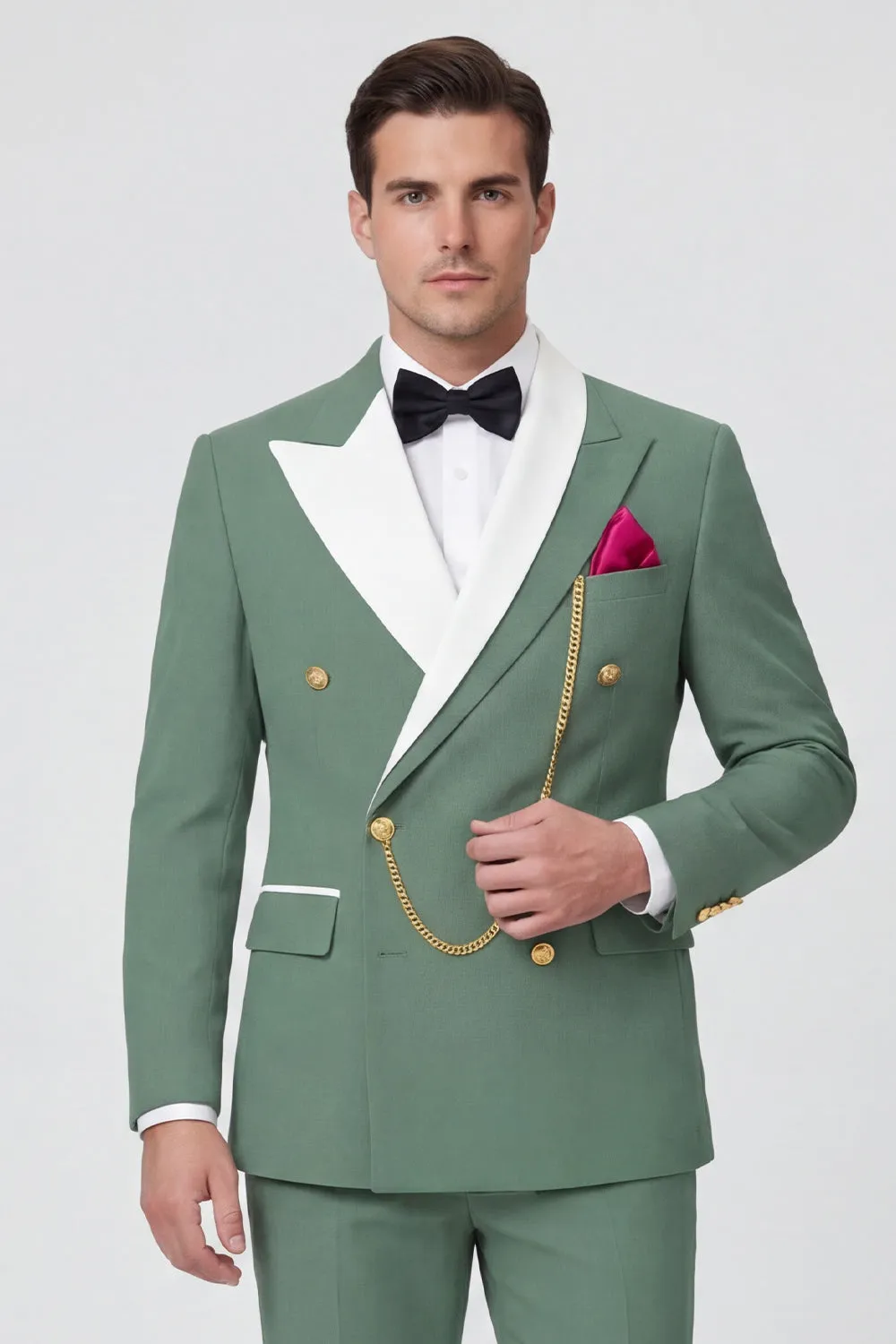 Sage Green 2 Piece Peak Lapel Double Breasted Men's Prom Suits sold by Zapaka product image thumbnail 2