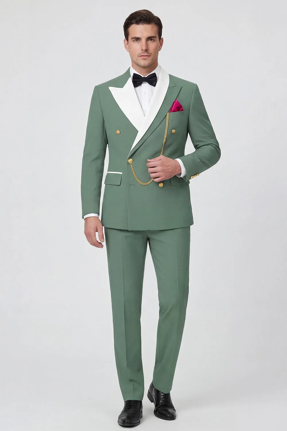 Sage Green 2 Piece Peak Lapel Double Breasted Men's Prom Suits sold by Zapaka
