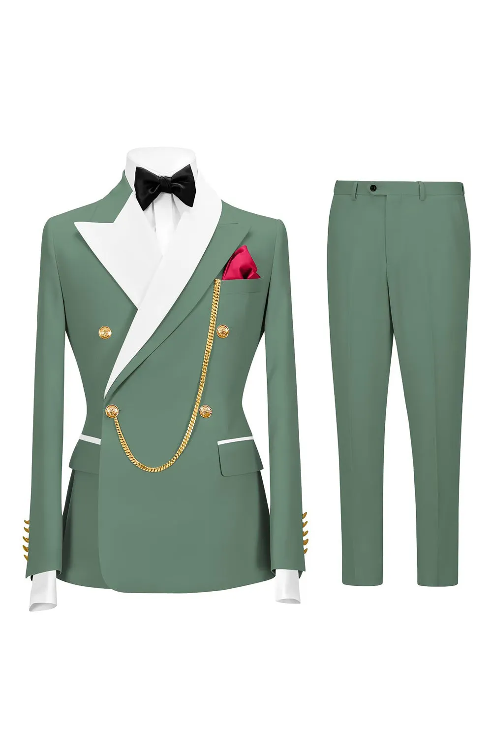 Sage Green 2 Piece Peak Lapel Double Breasted Men's Prom Suits sold by Zapaka product image thumbnail 3