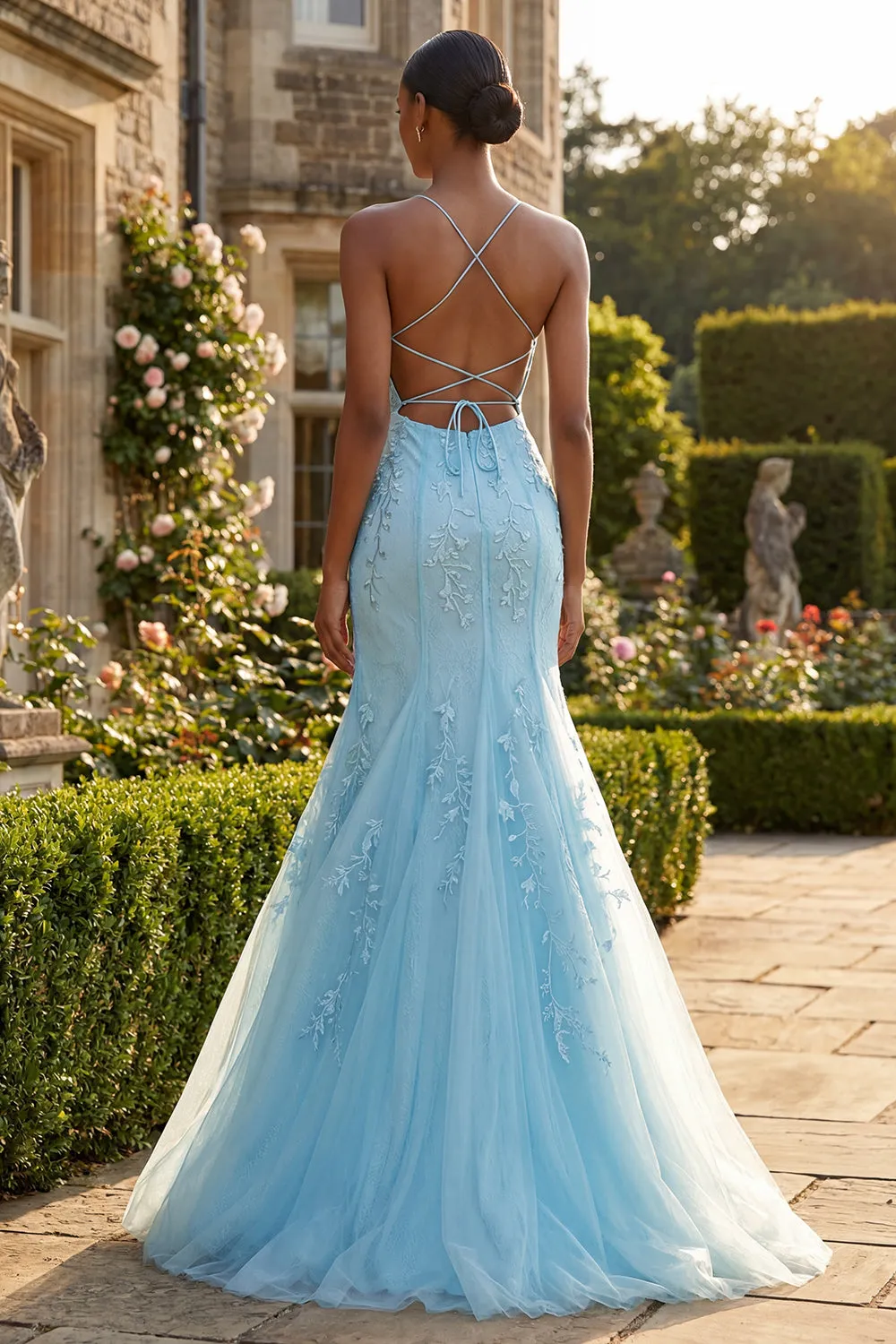 Mermaid Blue Appliqued Spaghetti Straps Long Prom Dress sold by Zapaka product image thumbnail 2