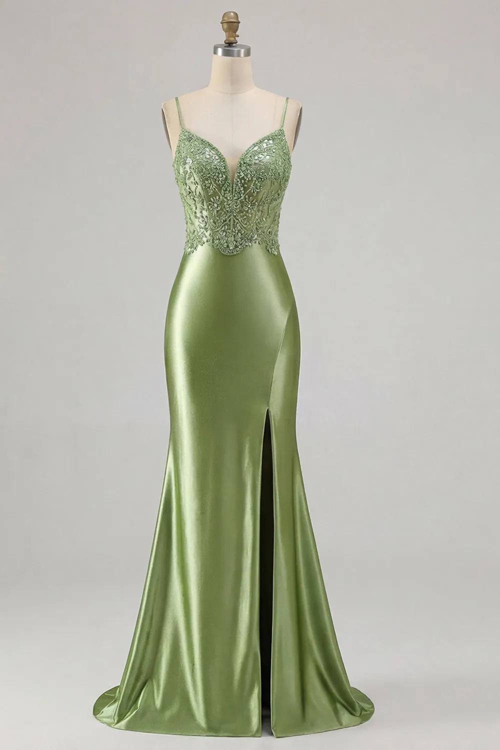 Green Appliqued Mermaid Prom Dress with Slit sold by Zapaka product image thumbnail 5