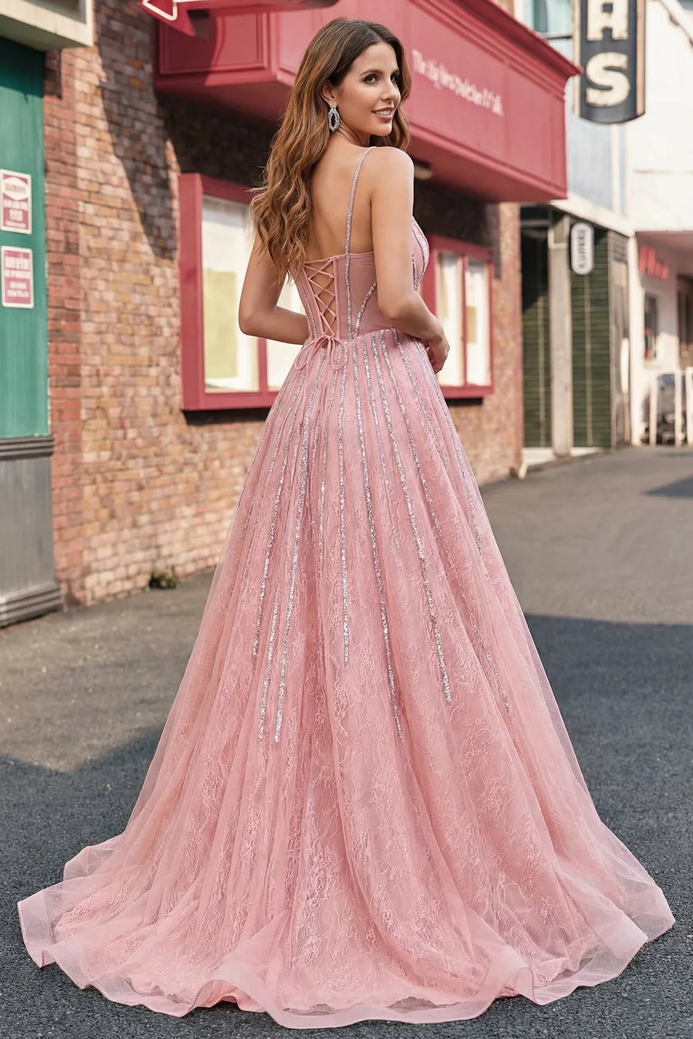 Sparkly Blush Spaghetti Straps Mermaid Prom Dress with Cape sold by Zapaka product image thumbnail 2