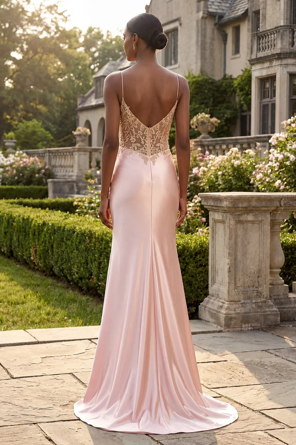 Champagne Appliqued Corset Mermaid Long Prom Dress with Slit sold by Zapaka product image thumbnail 2