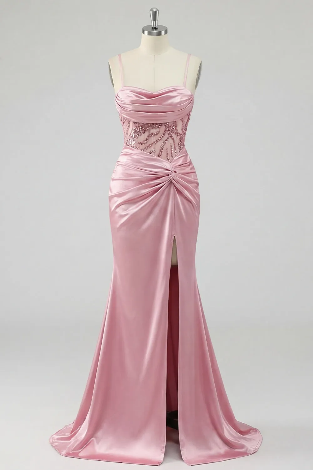 Blush Ruched Mermaid Sequin Long Prom Dress sold by Zapaka product image thumbnail 5