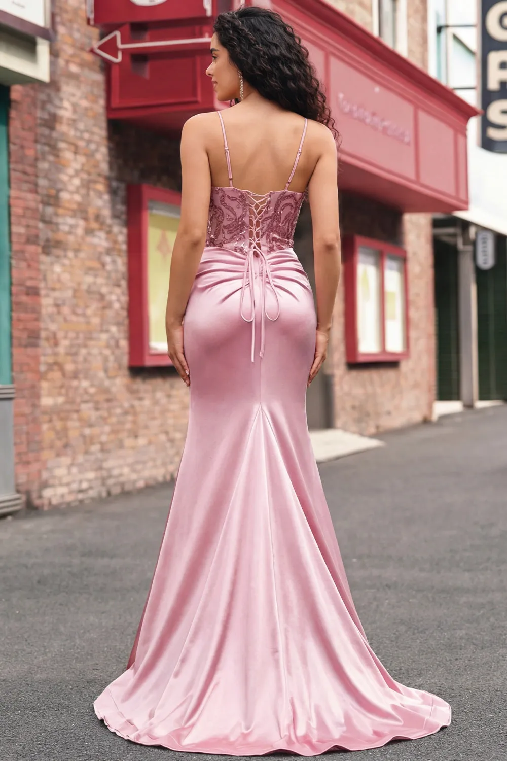 Blush Ruched Mermaid Sequin Long Prom Dress sold by Zapaka product image thumbnail 2