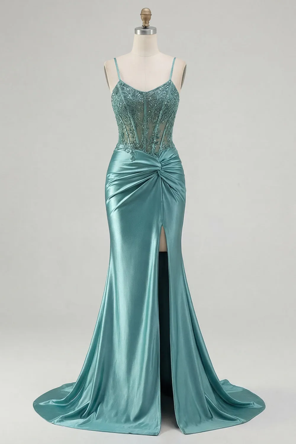 Blue Mermaid Corset Appliqued Long Prom Dress with Slit sold by Zapaka product image thumbnail 5