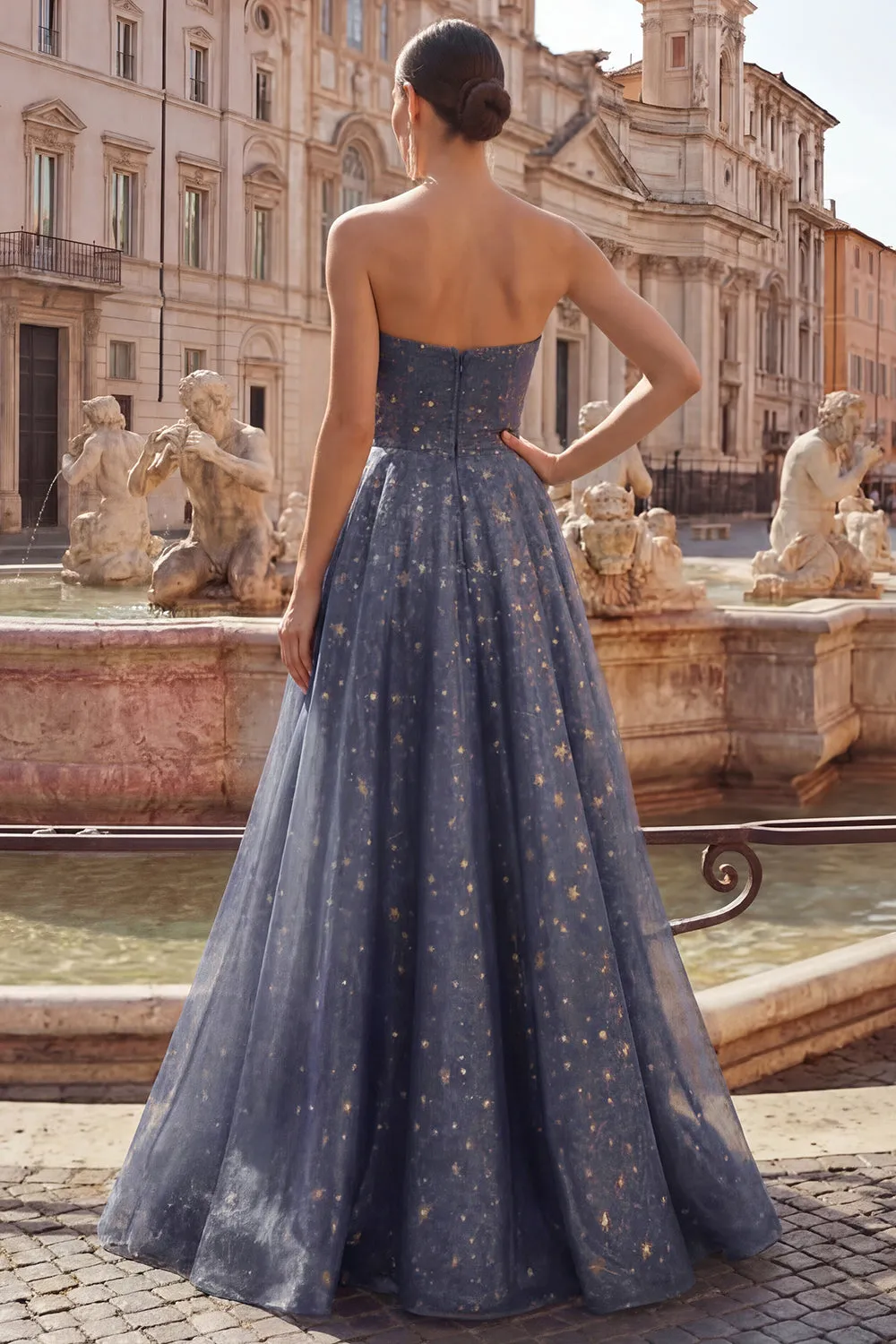 Strapless A Line Starry Ruched Long Prom Dress sold by Zapaka product image thumbnail 4