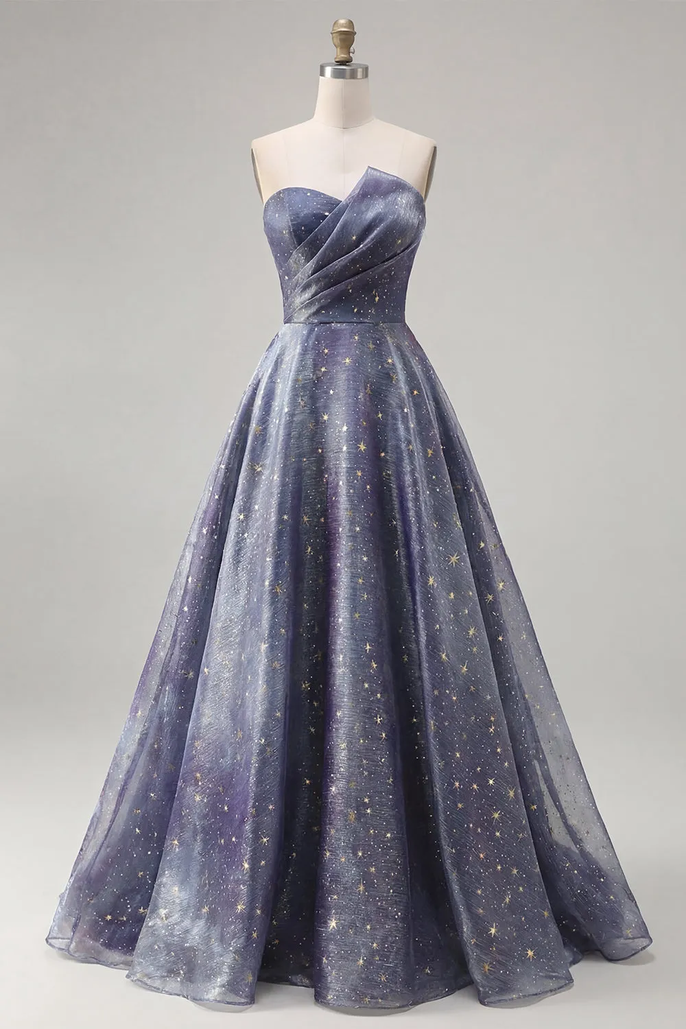 Strapless A Line Starry Ruched Long Prom Dress sold by Zapaka