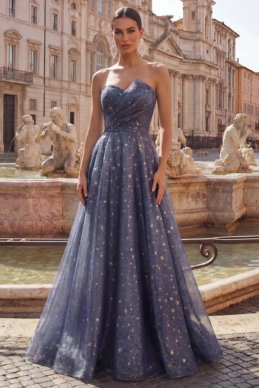 Strapless A Line Starry Ruched Long Prom Dress sold by Zapaka product image thumbnail 3