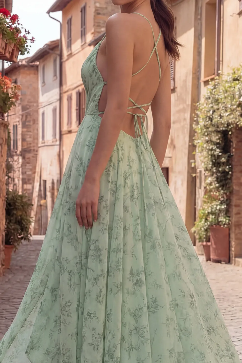 Dusty Sage Floral Spaghetti Straps Maxi Dress sold by Zapaka product image thumbnail 4