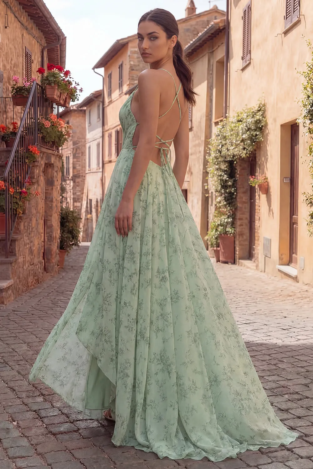 Dusty Sage Floral Spaghetti Straps Maxi Dress sold by Zapaka product image thumbnail 2