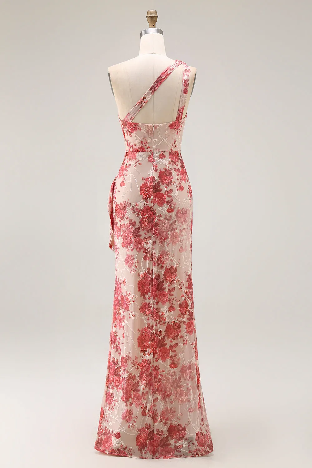 Champagne Floral One Shoulder Sheath Maxi Dress with Slit sold by Zapaka product image thumbnail 2