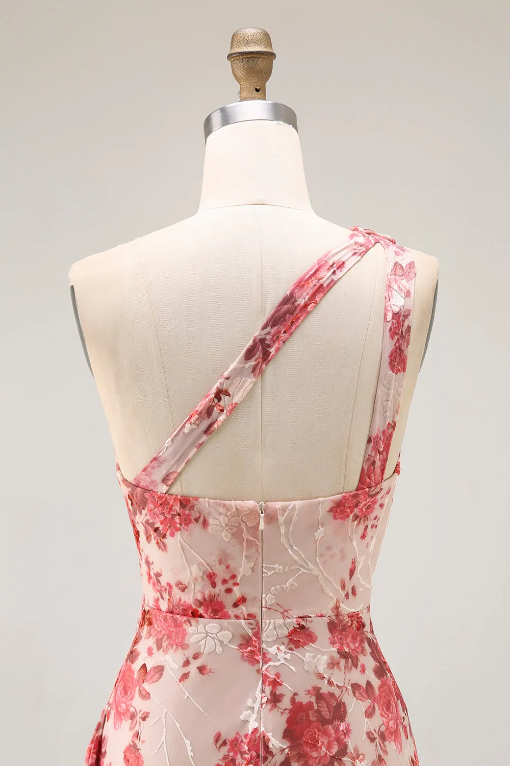 Champagne Floral One Shoulder Sheath Maxi Dress with Slit sold by Zapaka product image thumbnail 5