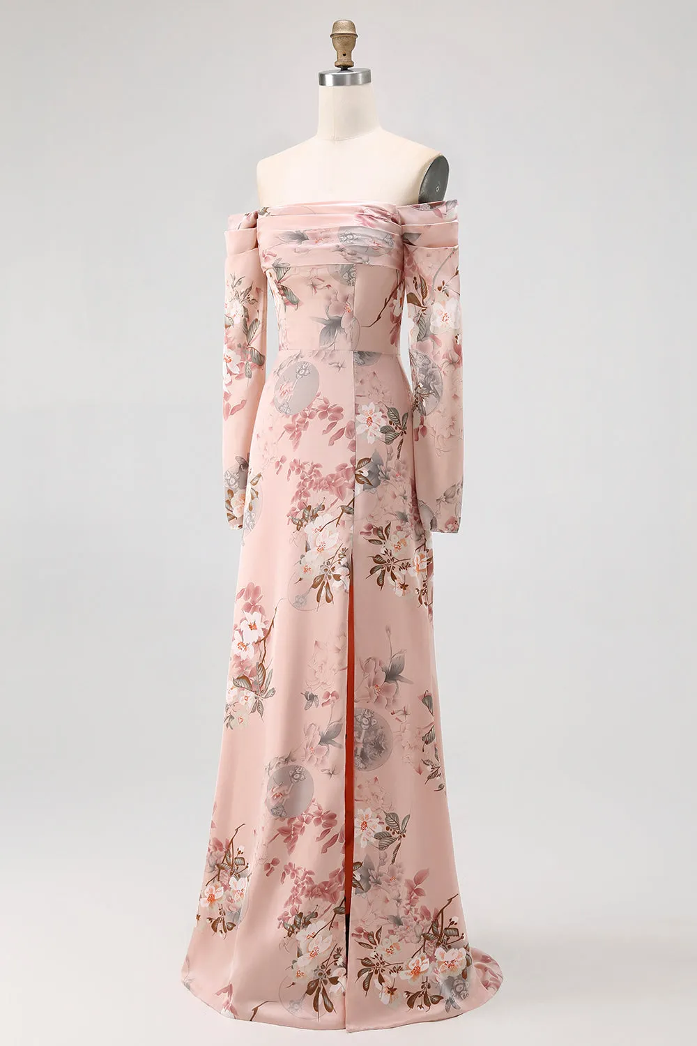 Blush Floral Off The Shoulder Sheath Maxi Dress with Slit sold by Zapaka product image thumbnail 3