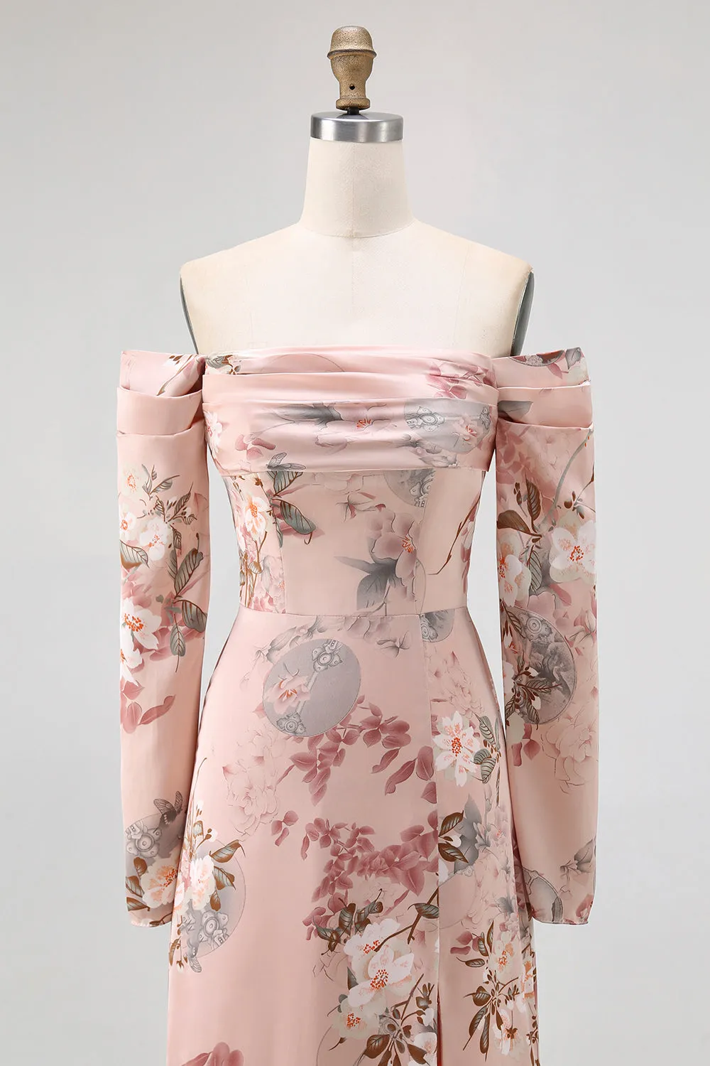 Blush Floral Off The Shoulder Sheath Maxi Dress with Slit sold by Zapaka product image thumbnail 4