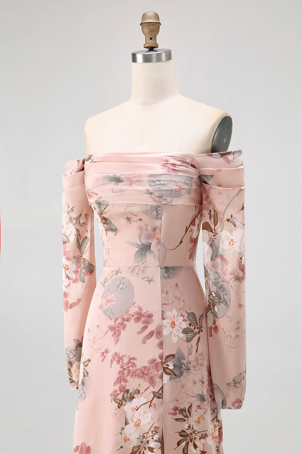 Blush Floral Off The Shoulder Sheath Maxi Dress with Slit sold by Zapaka product image thumbnail 5