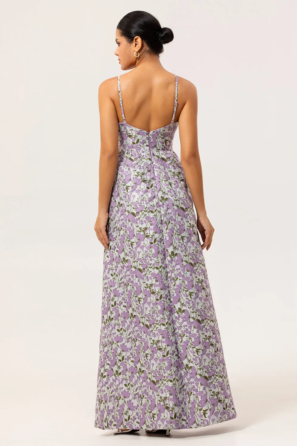 Purple Floral A Line Printed Spaghetti Straps Maxi Dress sold by Zapaka product image thumbnail 2