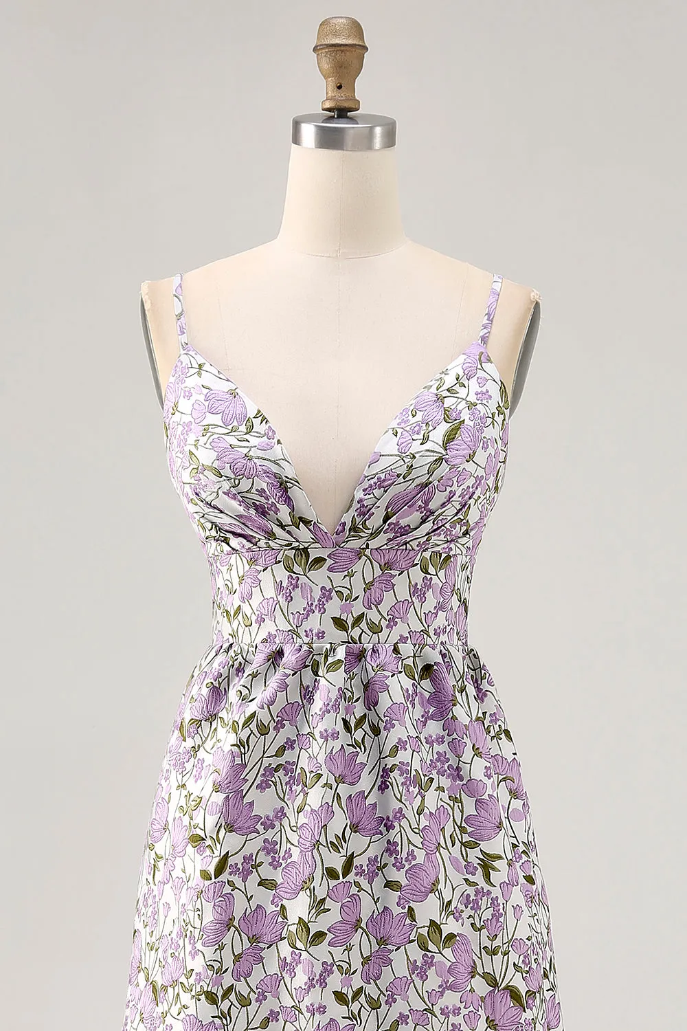 Purple Flower A Line Printed Spaghetti Straps Maxi Dress sold by Zapaka product image thumbnail 4