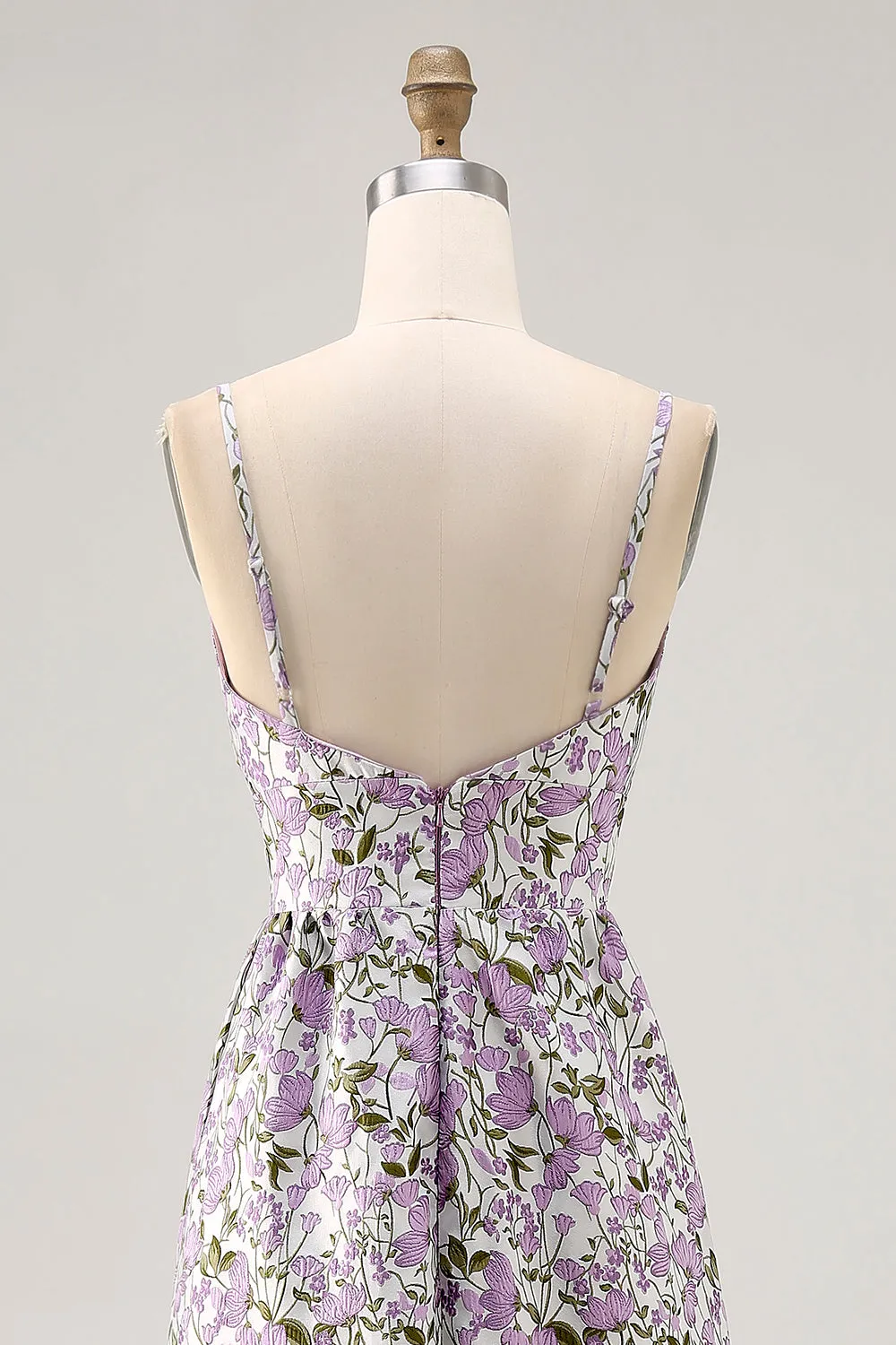Purple Flower A Line Printed Spaghetti Straps Maxi Dress sold by Zapaka product image thumbnail 5