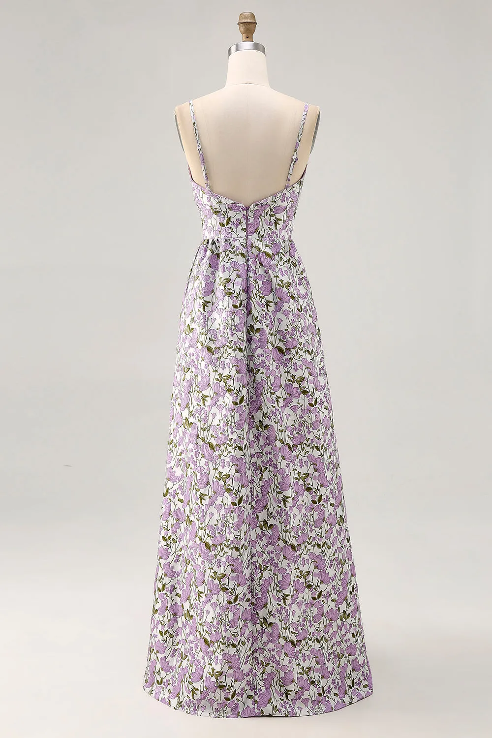 Purple Flower A Line Printed Spaghetti Straps Maxi Dress sold by Zapaka product image thumbnail 2