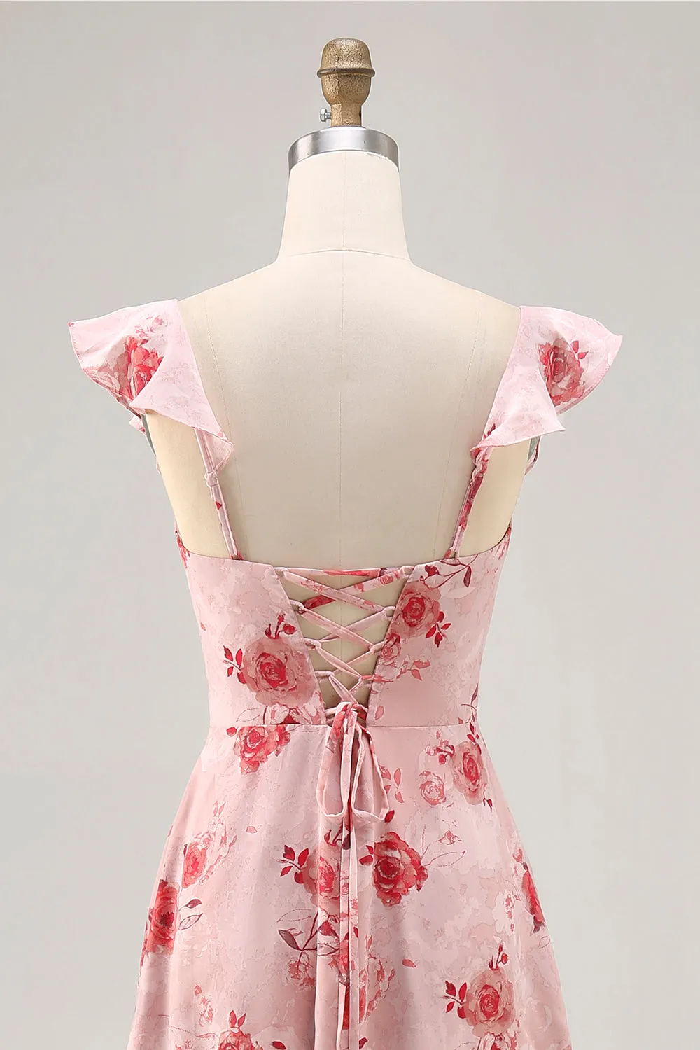 Printed Pink Flower A Line Ruffled Maxi Dress sold by Zapaka product image thumbnail 5