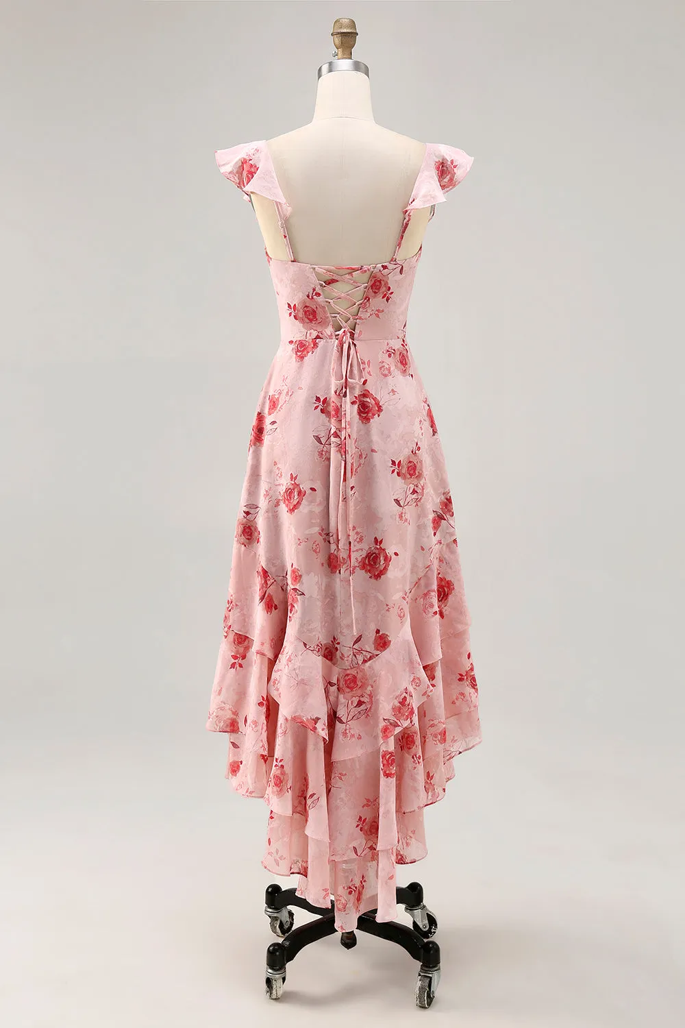 Printed Pink Flower A Line Ruffled Maxi Dress sold by Zapaka product image thumbnail 2