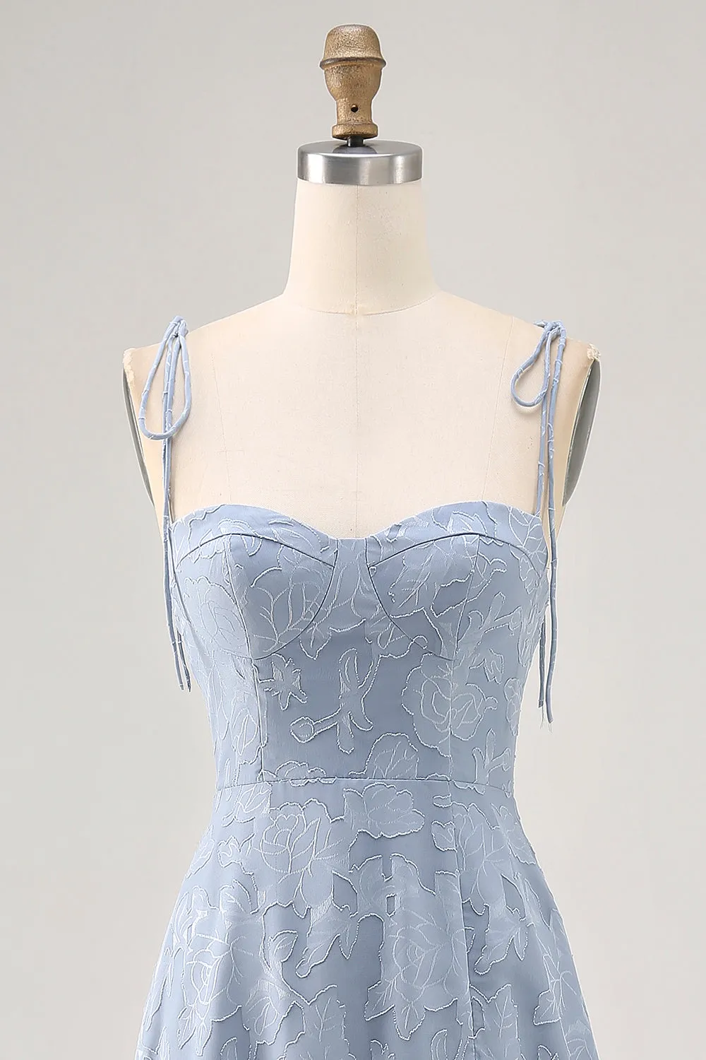 Dusty Blue A Line Spaghetti Straps Floral Midi Dress with Slit sold by Zapaka product image thumbnail 4