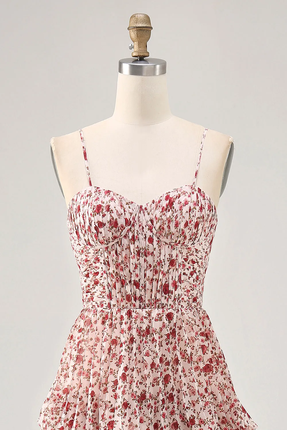 Blush Flower A Line Spaghetti Straps Printed Tiered Midi Dress sold by Zapaka product image thumbnail 4