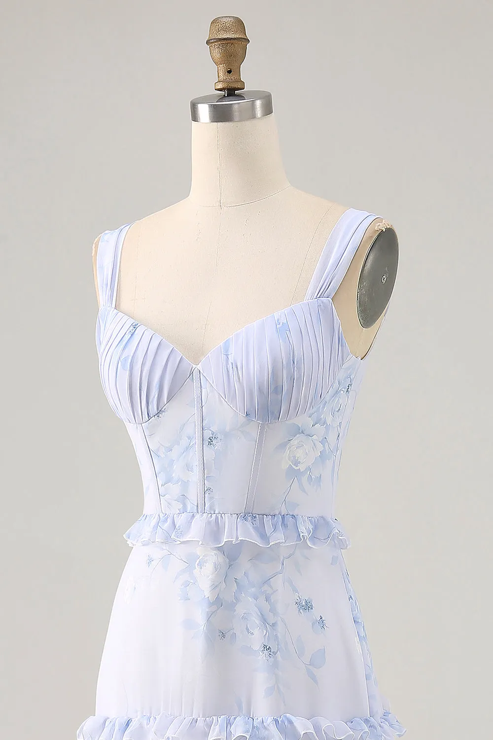 Blue Flower Ruffled Printed A Line Maxi Dress sold by Zapaka product image thumbnail 5