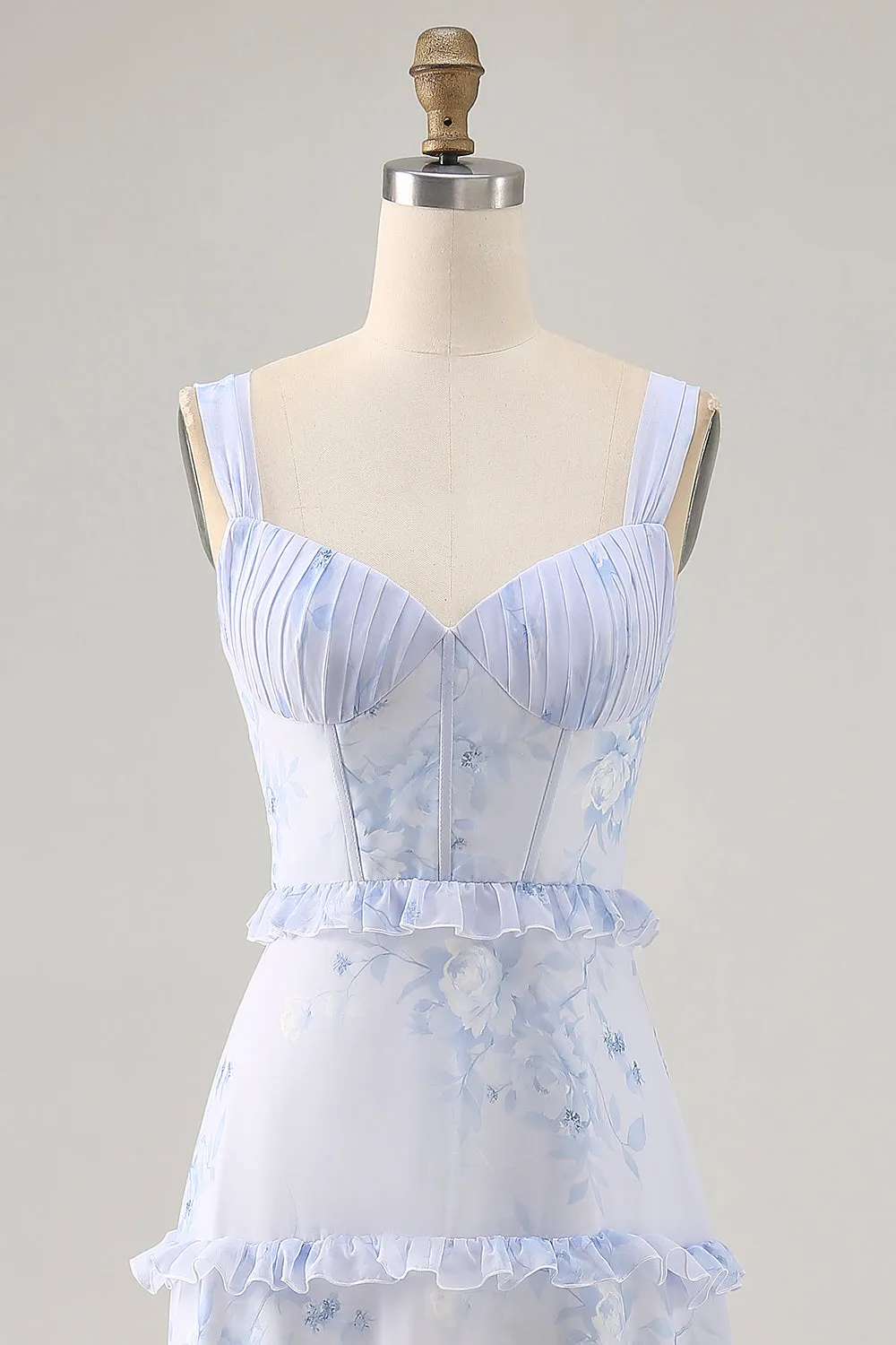 Blue Flower Ruffled Printed A Line Maxi Dress sold by Zapaka product image thumbnail 4