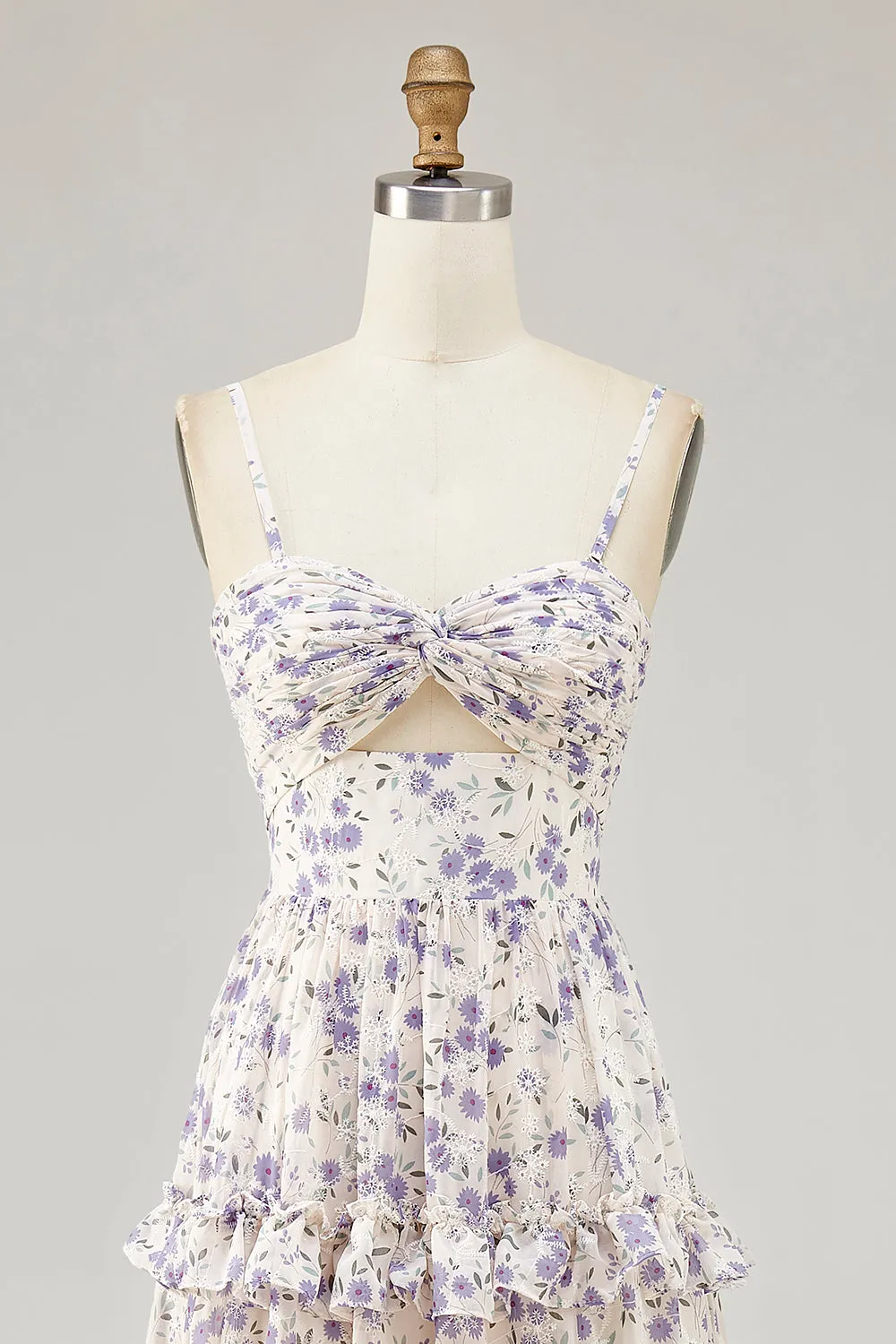 Purple Flower Printed A Line Cut Out Maxi Dress with Slit sold by Zapaka product image thumbnail 4