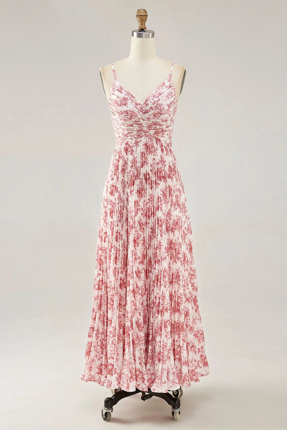 Blush Flower Pleated A Line Spaghetti Straps Maxi Dress sold by Zapaka