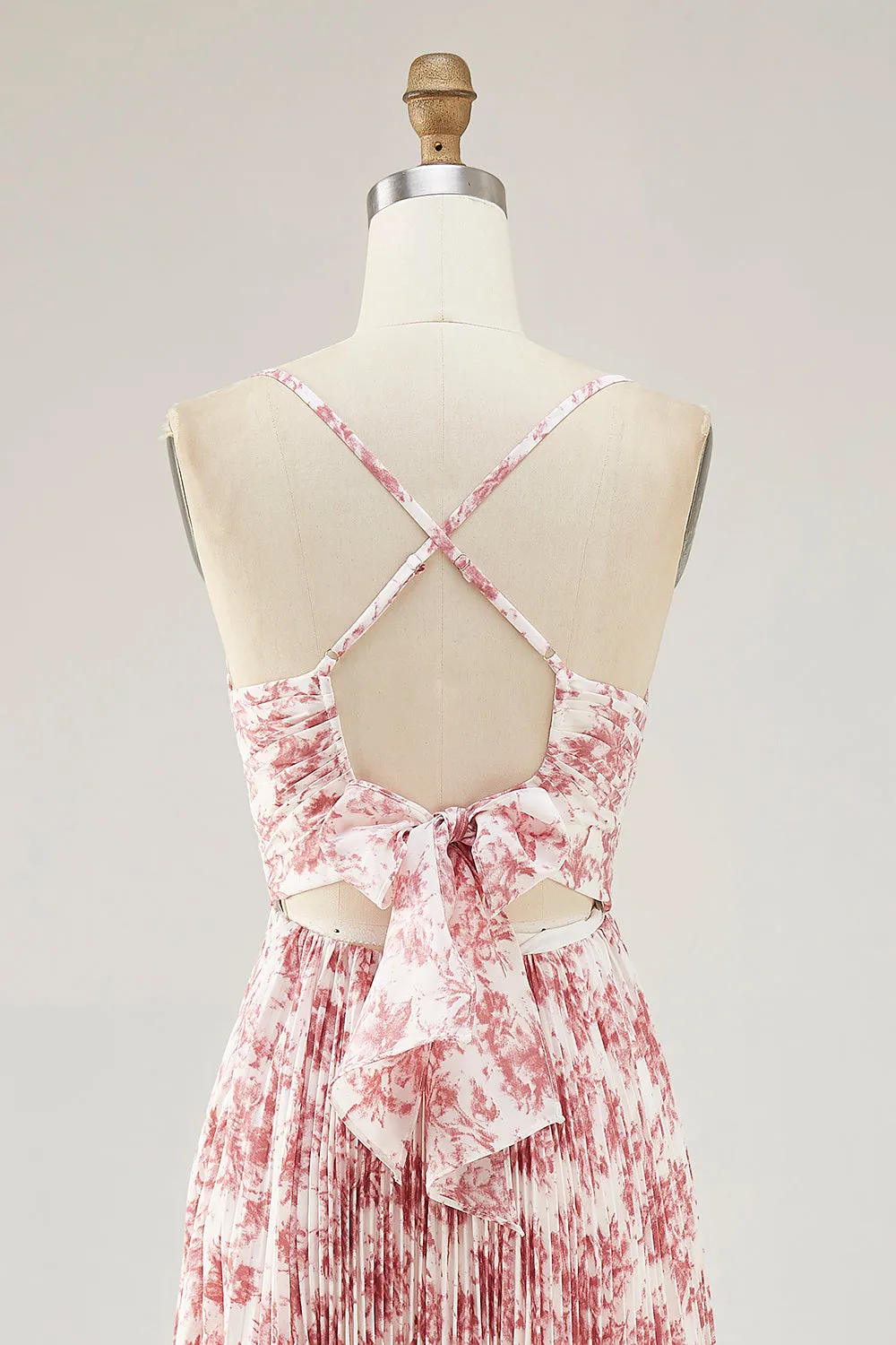Blush Flower Pleated A Line Spaghetti Straps Maxi Dress sold by Zapaka product image thumbnail 5