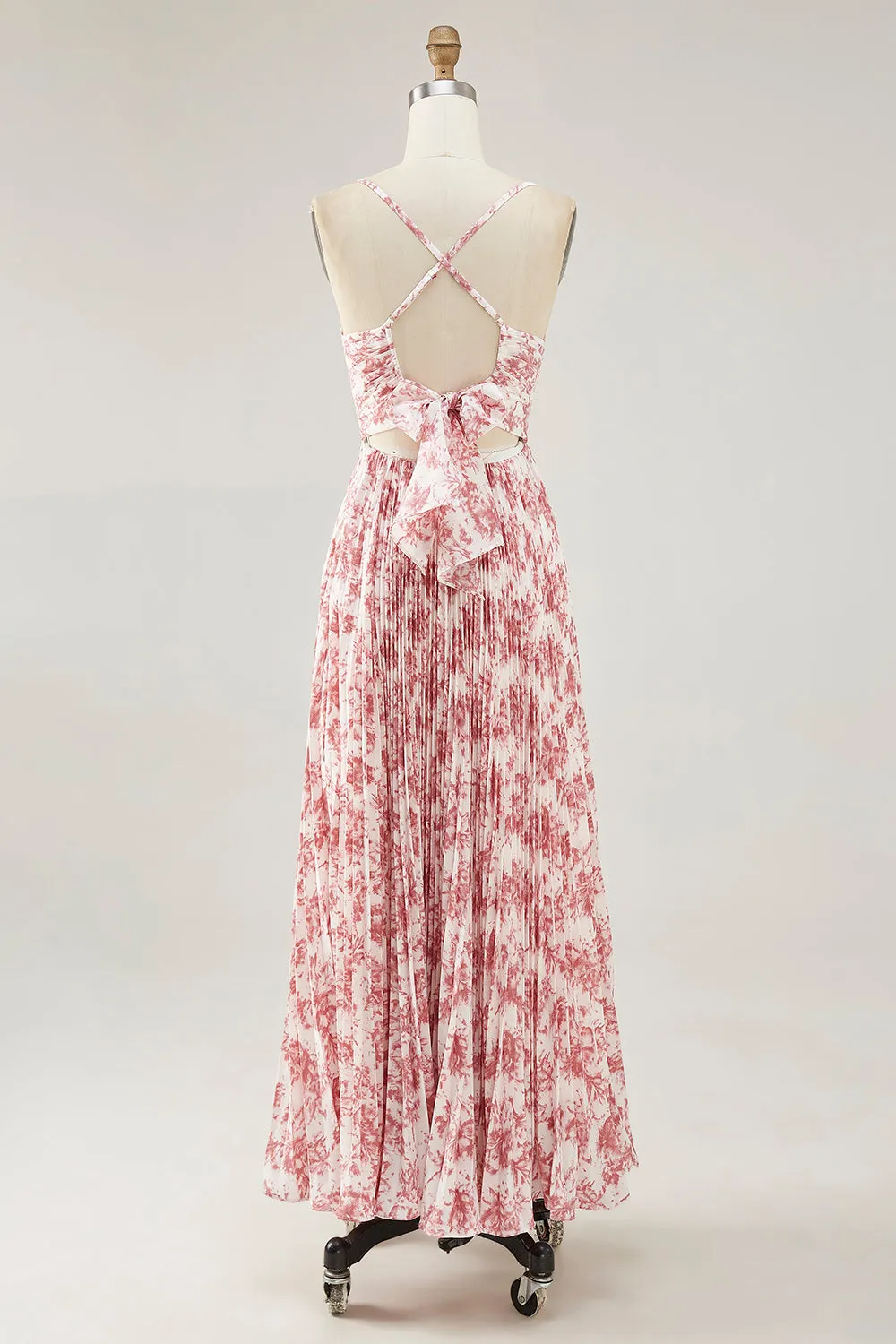 Blush Flower Pleated A Line Spaghetti Straps Maxi Dress sold by Zapaka product image thumbnail 2