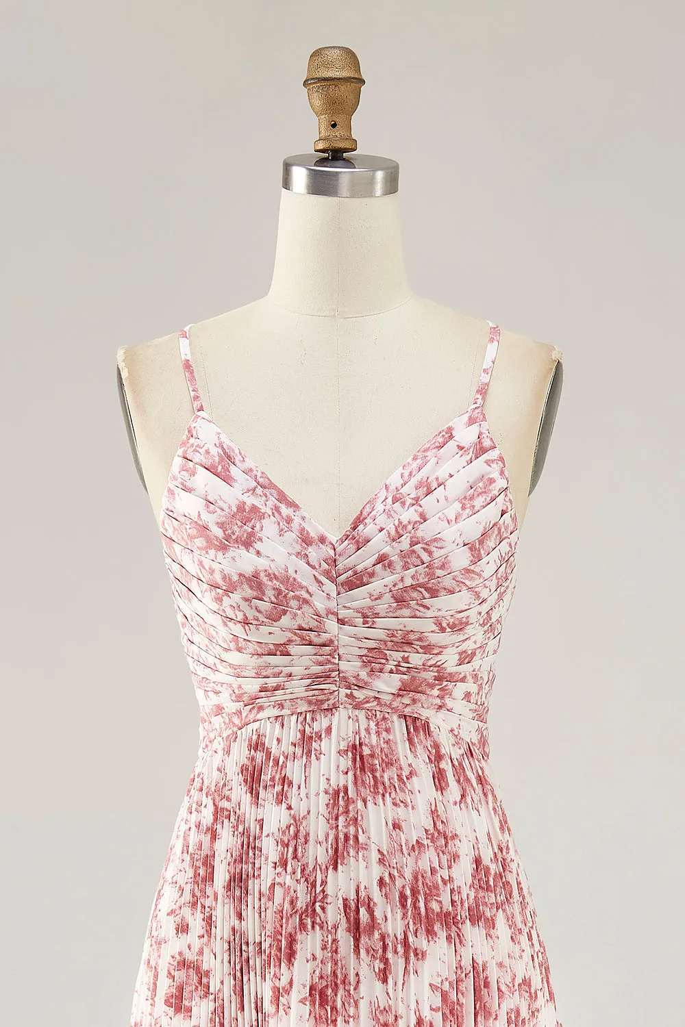 Blush Flower Pleated A Line Spaghetti Straps Maxi Dress sold by Zapaka product image thumbnail 4