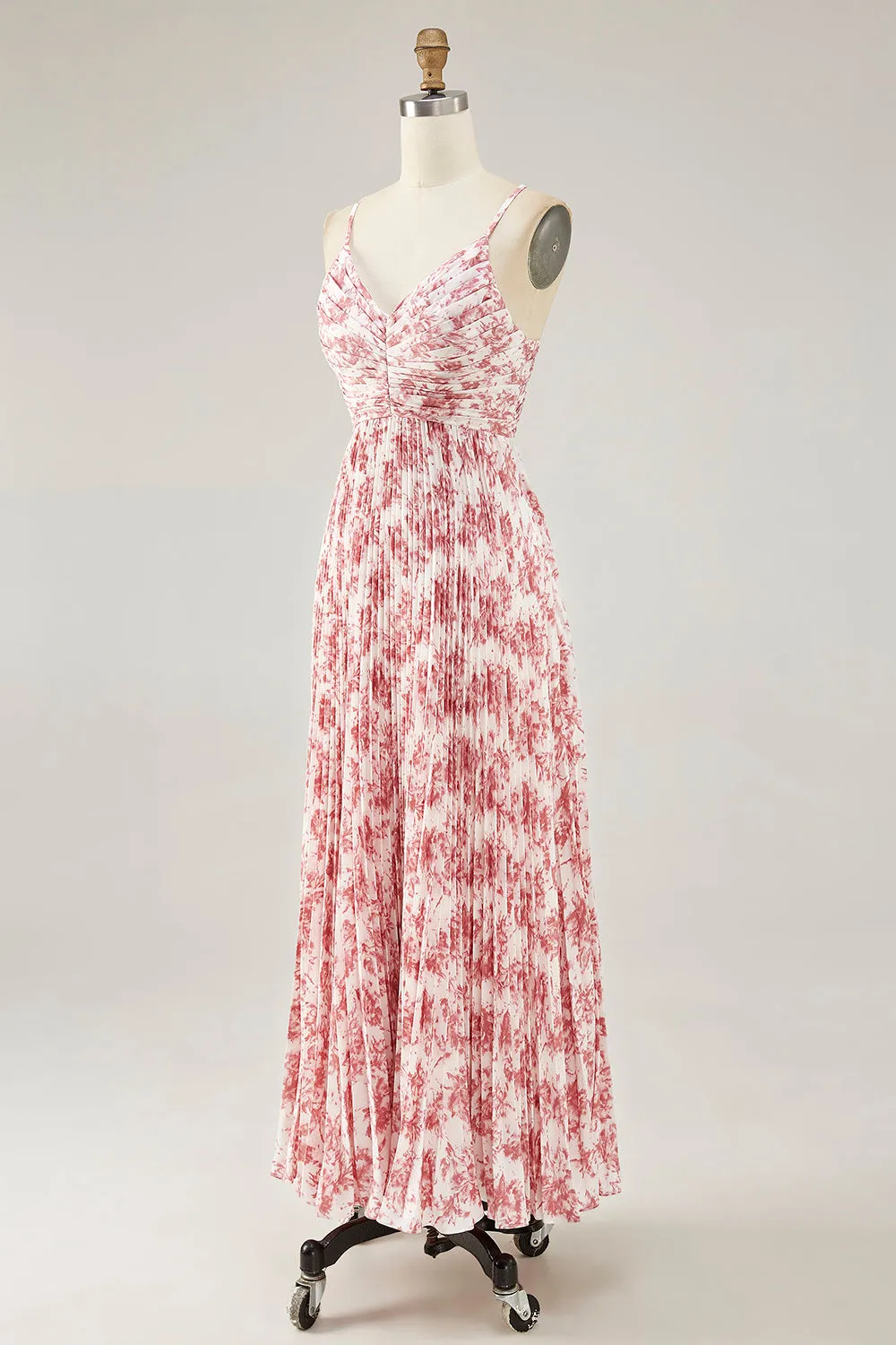 Blush Flower Pleated A Line Spaghetti Straps Maxi Dress sold by Zapaka product image thumbnail 3