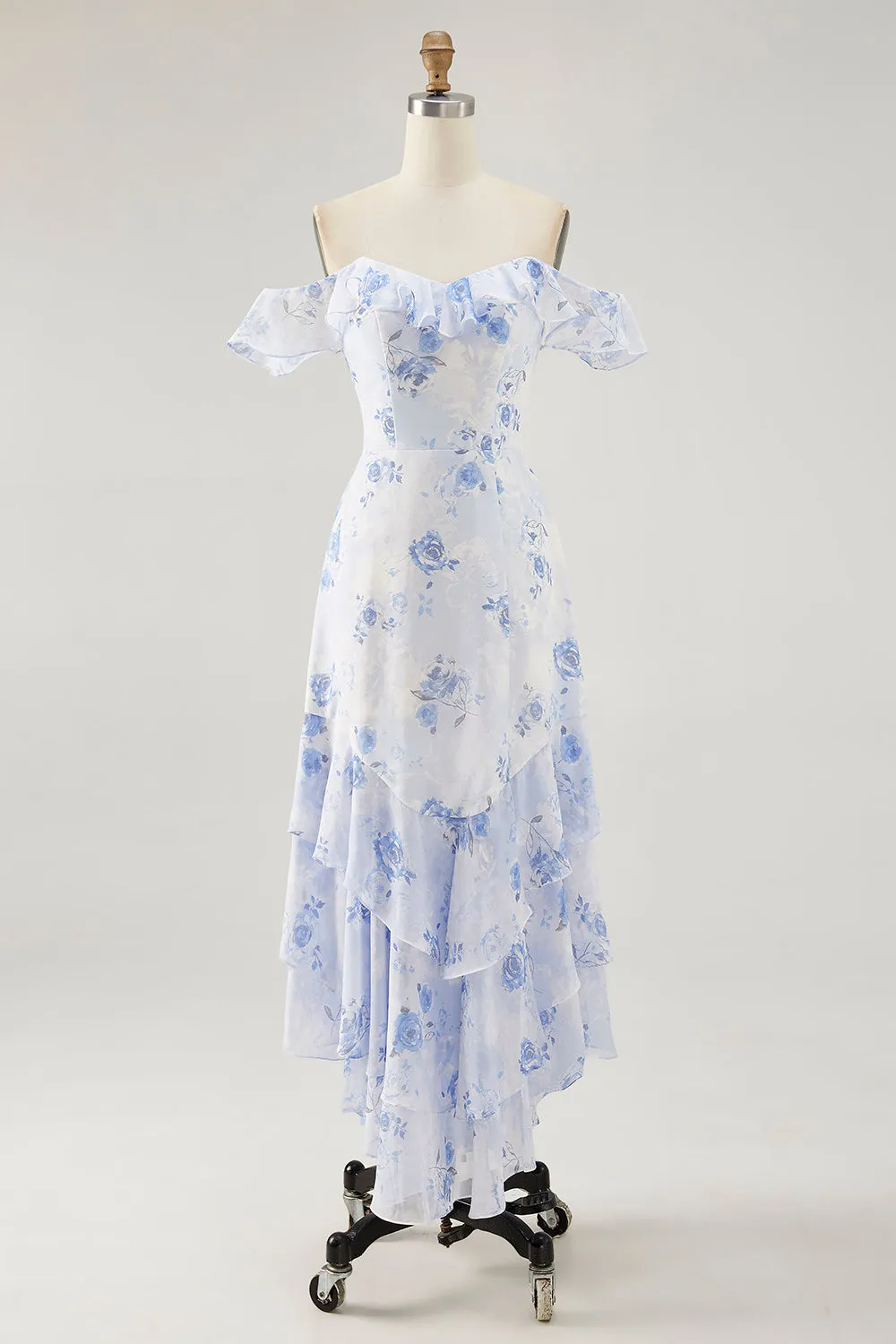 Blue Floral Printed A Line Ruffled Maxi Dress sold by Zapaka product image thumbnail 3