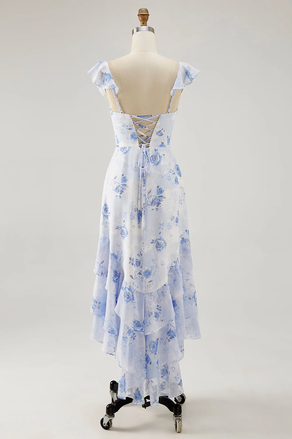 Blue Floral Printed A Line Ruffled Maxi Dress sold by Zapaka product image thumbnail 2