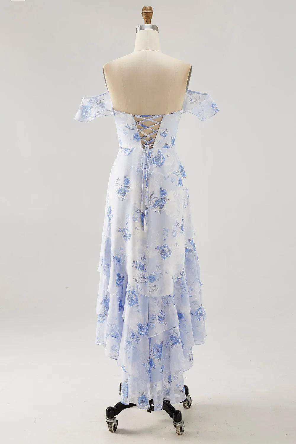 Blue Floral Printed A Line Ruffled Maxi Dress sold by Zapaka product image thumbnail 4