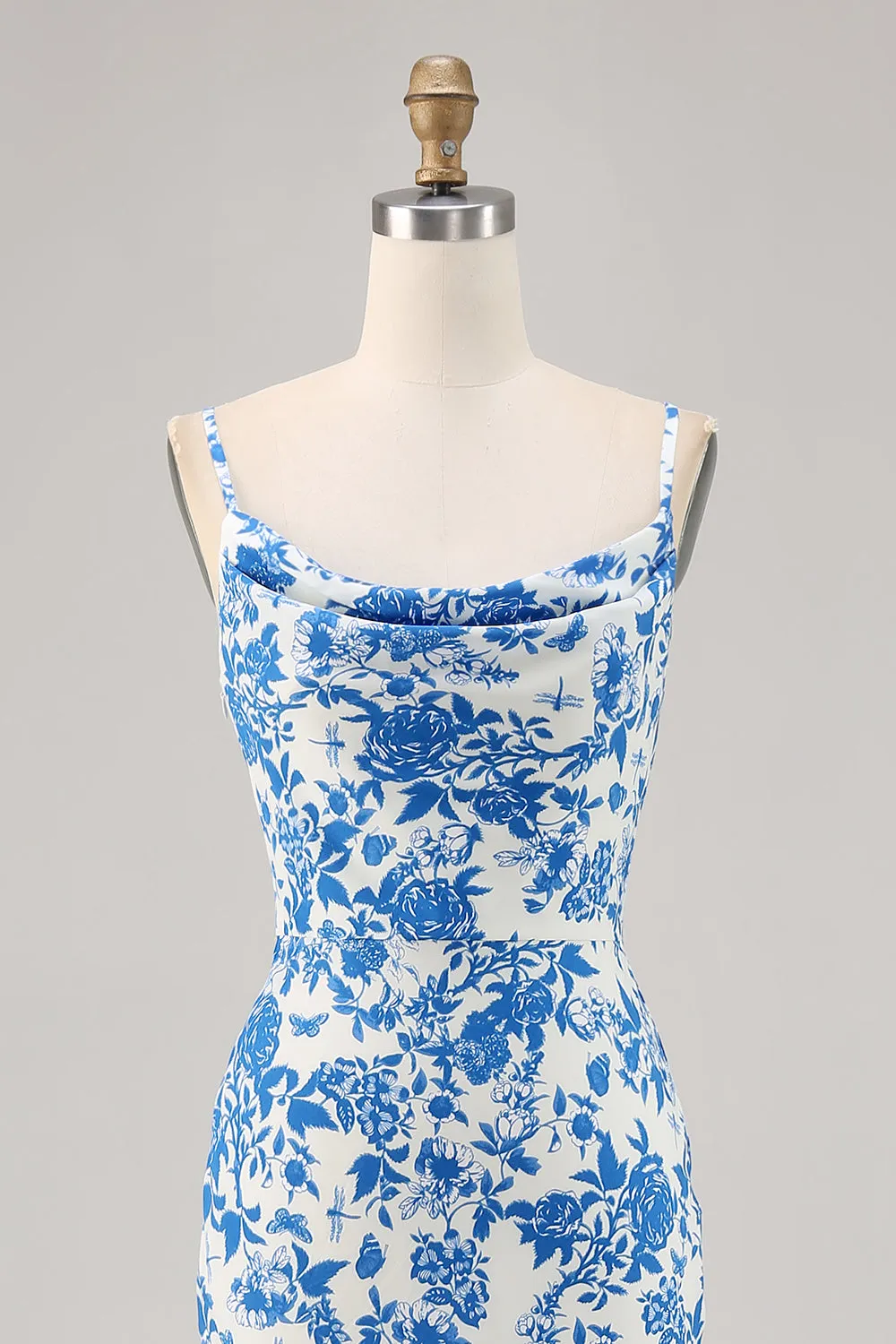 Blue Flower Cowl Neck Mermaid Maxi Dress sold by Zapaka product image thumbnail 4