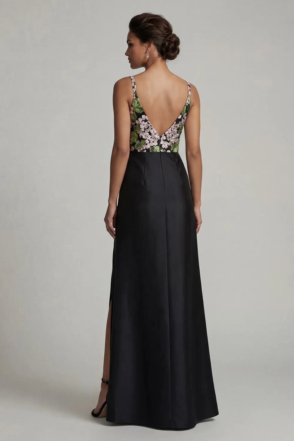 Black Long V-Neck Floral Mother of the Bride Dress with Slit sold by Zapaka product image thumbnail 2
