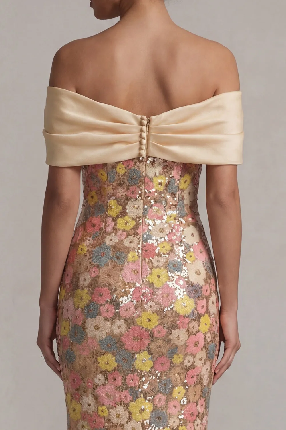 Off the Shoulder Floral Mermaid Sparkly Yellow Long Mother of the Bride Dress with Bow sold by Zapaka product image thumbnail 5